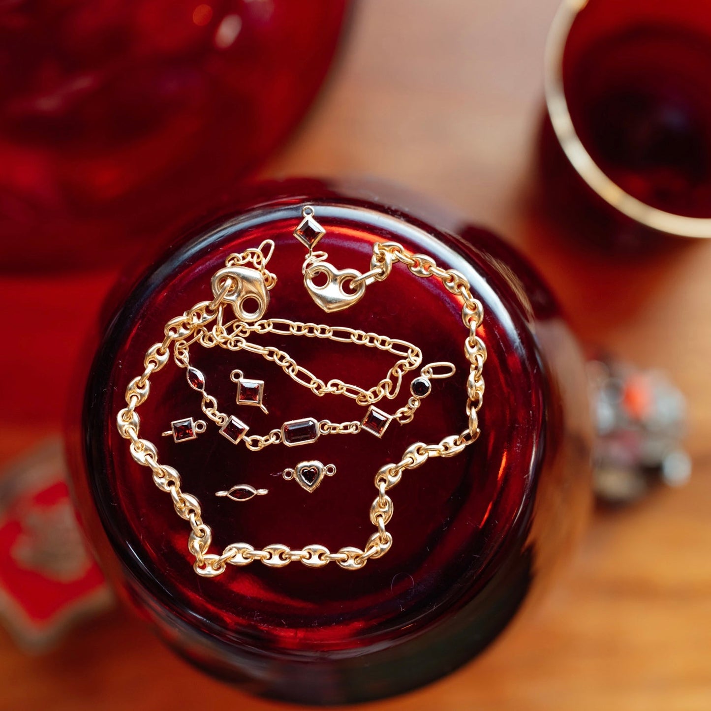 natural garnet gemstones bezel set in solid gold