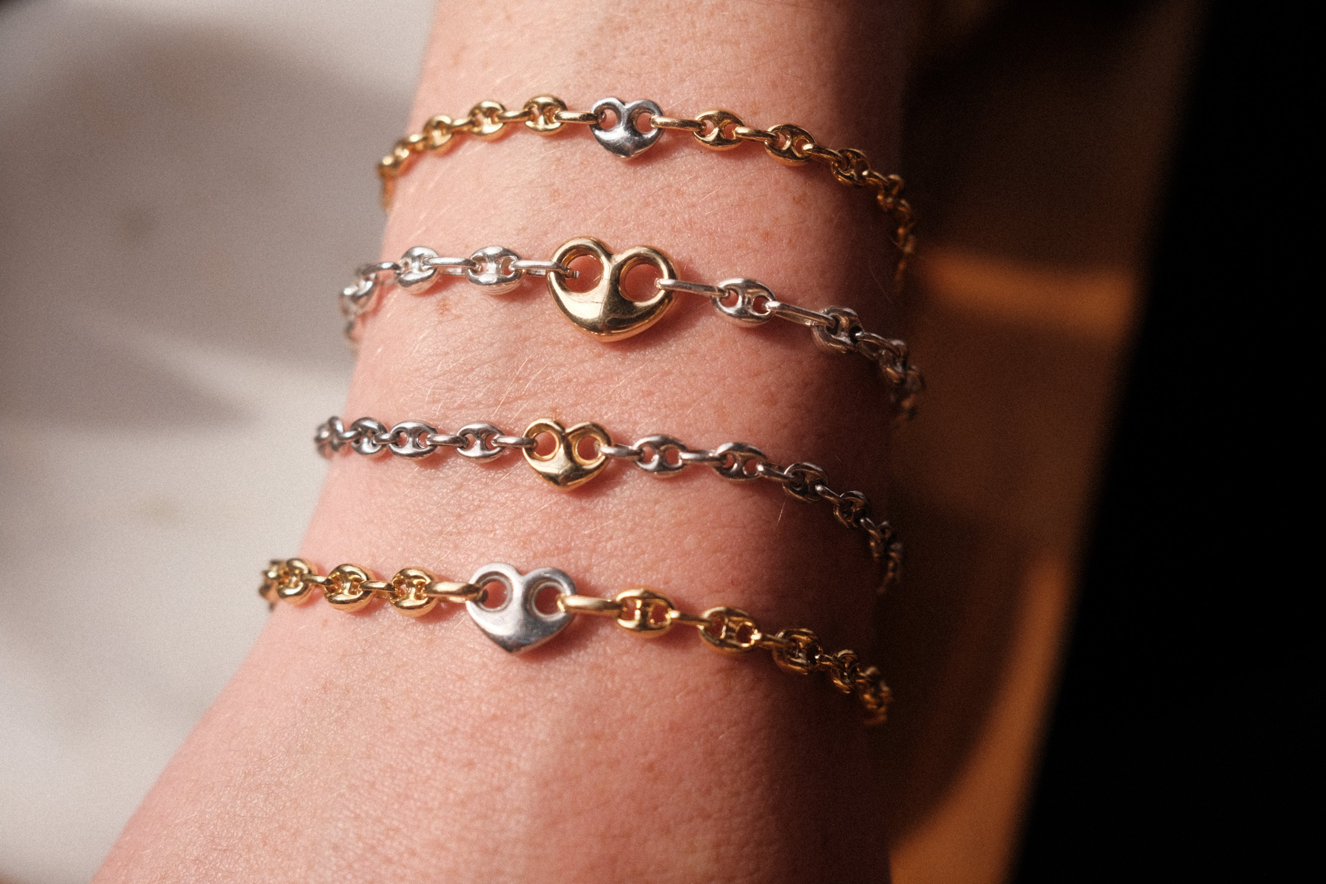 Heart Charm Gucci Bracelet | Sterling Silver or Solid Gold