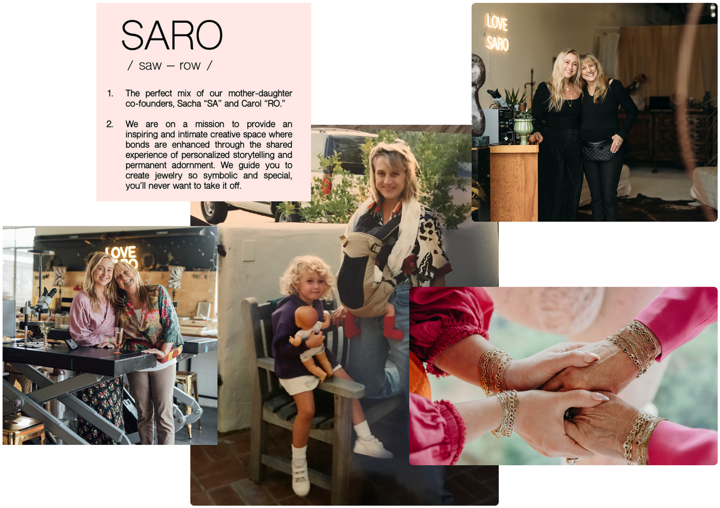 Pictures of Sacha & Carol as business owners and a vintage picture of them as mother-daughter
