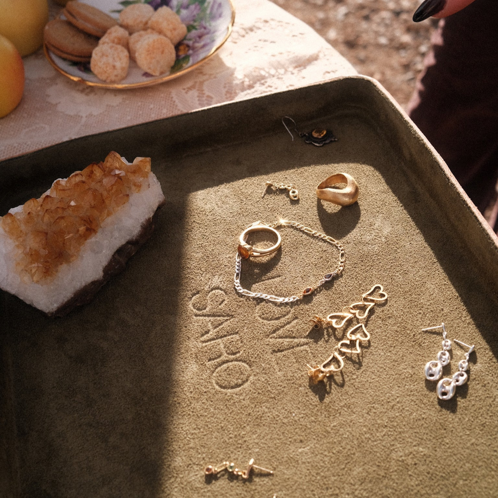 A customer's tray after browsing the Love Saro studio. items ready to be turned into custom jewelry